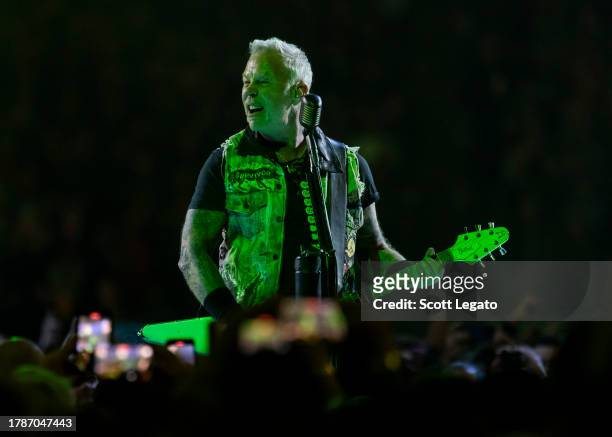 James Hetfield of Metallica performs at Ford Field on November 10, 2023 in Detroit, Michigan.