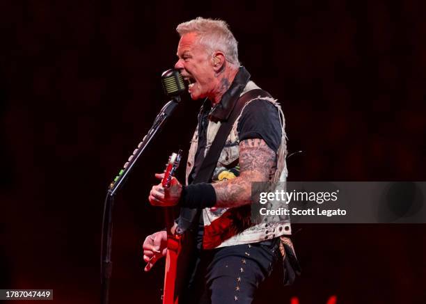 James Hetfield of Metallica performs at Ford Field on November 10, 2023 in Detroit, Michigan.