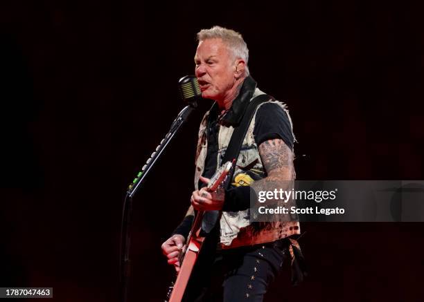 James Hetfield of Metallica performs at Ford Field on November 10, 2023 in Detroit, Michigan.