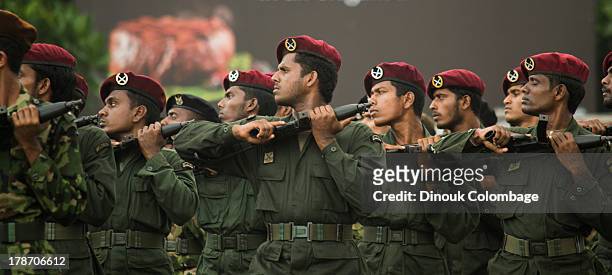 Members of Sri Lanka's Commando unit practice during the 2013 Victory Day rehearsals which were held in Colombo. The Sri Lankan government used the...