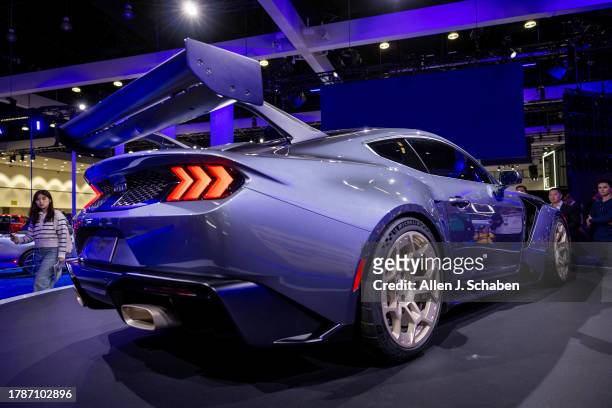 Los Angeles, CA Auto enthusiast and media view the 2025 Ford Mustang GTD at the LA Auto Show, one of the world's largest auto and mobility shows with...