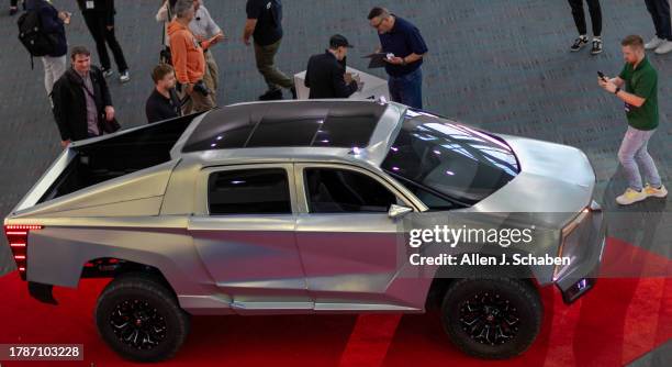 Los Angeles, CA Auto enthusiast and media view the new start-up AITEKX, during the global reveal of their configurable multi-function electric...