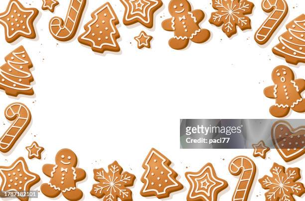 stockillustraties, clipart, cartoons en iconen met gingerbread cookies on white background. christmas cookies banner. - speculaaskoek