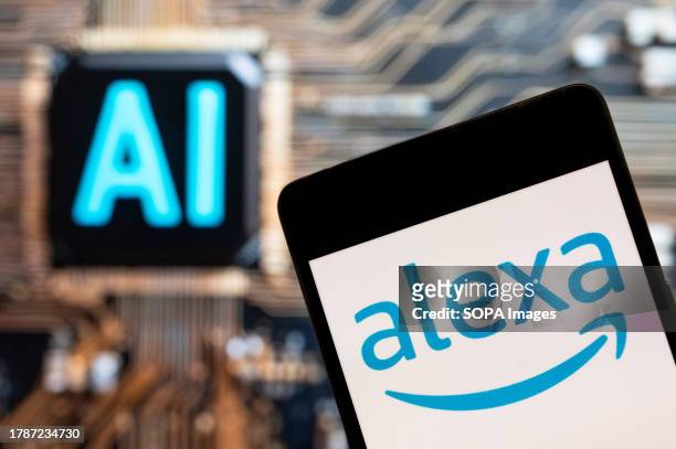 In this photo illustration, the virtual assistant technology owned by Amazon, Alexa, logo seen displayed on a smartphone with an Artificial...
