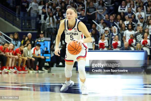 UConn Huskies guard Paige Bueckers in action during a college basketball game between Maryland Terrapins and UConn Huskies on November 16 at Harry A....