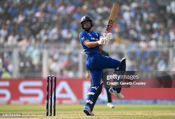 Dawid Malan of England plays a shot during the ICC Men's Cricket World Cup India 2023 between England and Pakistan at Eden Gardens on November 11,...