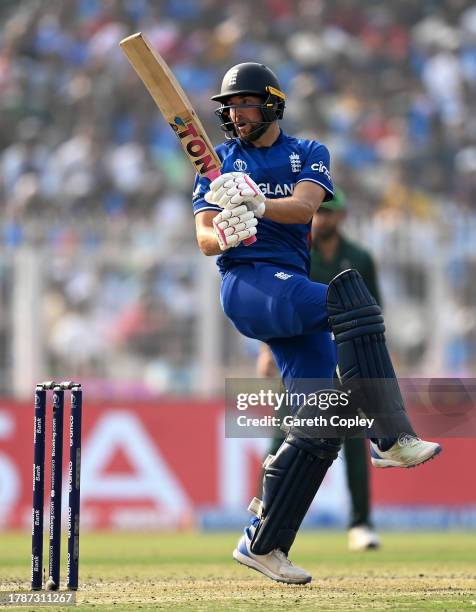 Dawid Malan of England plays a shot during the ICC Men's Cricket World Cup India 2023 between England and Pakistan at Eden Gardens on November 11,...