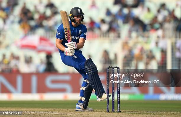 Dawid Malan of England plays a shot during the ICC Men's Cricket World Cup India 2023 between England and Pakistan at Eden Gardens on November 11,...