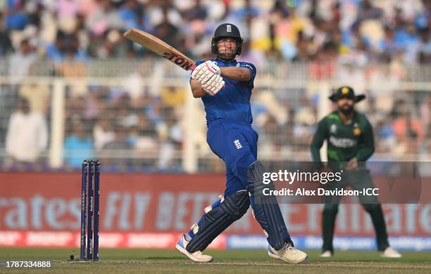 Dawid Malan of England plays a shot during the ICC Men's Cricket World Cup India 2023 between England and Pakistan at Eden Gardens on November 11,...