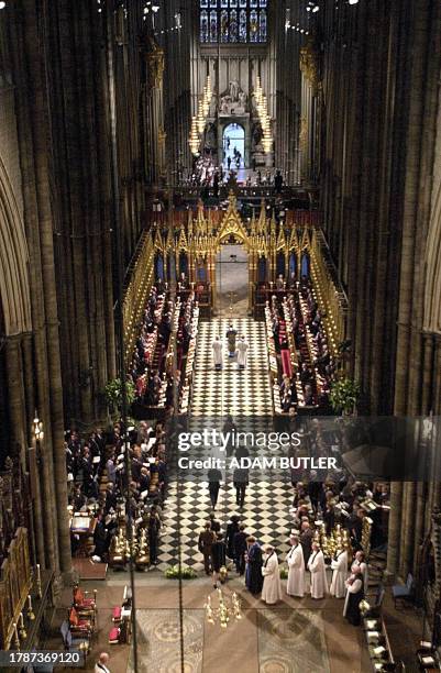 Members of the British Royal family leave London's Westminster Abbey 29 November 2001 after a service for the the British victims of the terrorist...