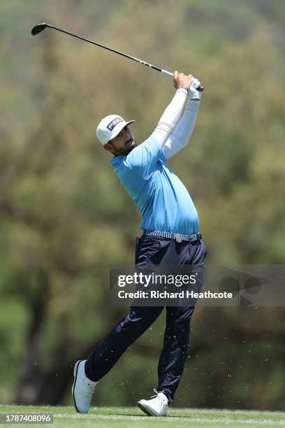 Matthieu Pavon of France hits his approach to the second green during Day Three of the Nedbank Golf Challenge at Gary Player CC on November 11, 2023...