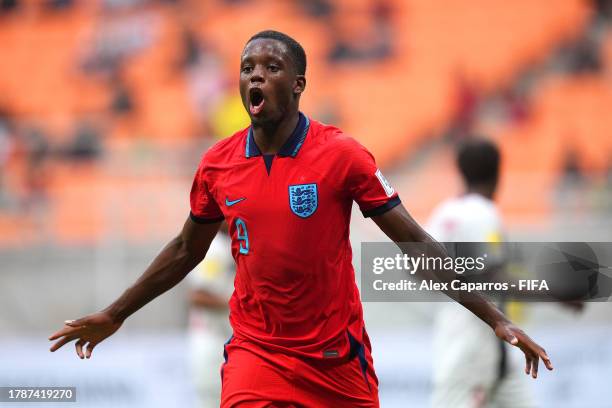 Justin Oboavwoduo of England celebrates scoring his teams sixth goal during the FIFA U-17 World Cup Group C match between New Caledonia and England...