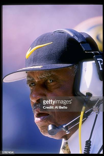 Coach Eddie Robinson of the Grambling State Tigers watches his players during a game against the Hampton Pirates at the Meadowlands in East...