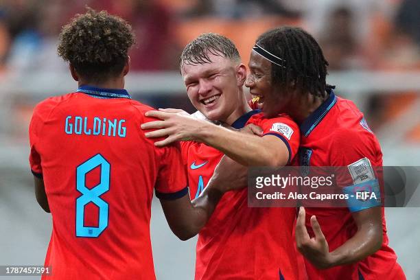 Finley McAllister of England celebrates scoring his teams tenth goal during the FIFA U-17 World Cup Group C match between New Caledonia and England...