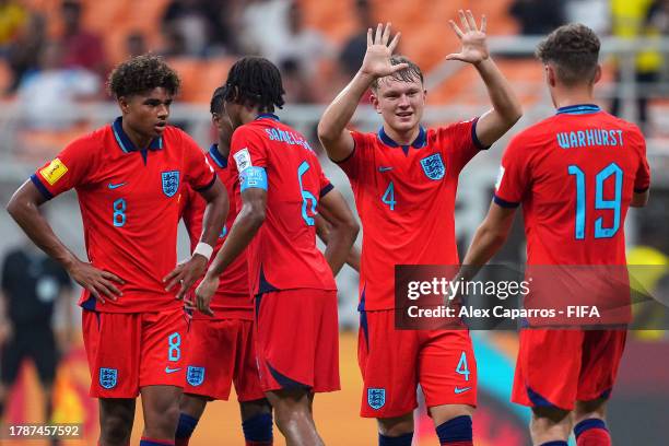 Finley McAllister of England celebrates scoring his teams tenth goal during the FIFA U-17 World Cup Group C match between New Caledonia and England...