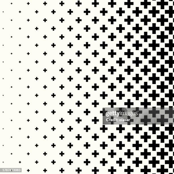schwarze kreuze, die sich in einem farbverlauf in einen weißen hintergrund auflösen. - plus zeichen stock-grafiken, -clipart, -cartoons und -symbole
