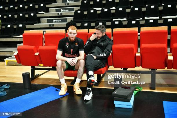 Niccolo Mannion, #1of Baskonia Vitoria-Gasteiz and Gianmarco Pozzeco, Head Coach of LDLC Asvel Villeurbanne having a chat before the Turkish Airlines...