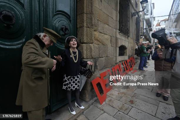 Actors Fernando Moran and Isabel Risco, who play Francisco Franco and Carmen Polo, during the fourth march for the return of the Cornide House, on 11...