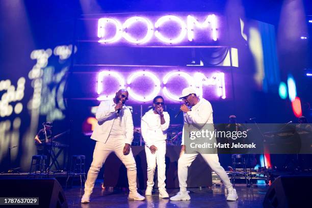 Wayna Morris, Shawn Stockman and Michael McCary of Boyz II Men perform during Fridayz Live '23 at RAC Arena on November 11, 2023 in Perth, Australia.