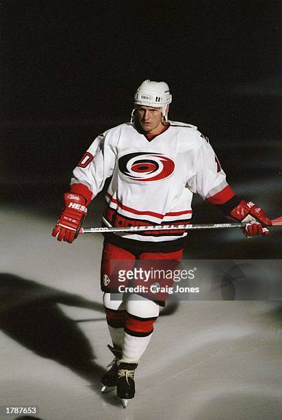 Left wing Gary Roberts of the Carolina Hurricanes in action during a game against the Pittsburgh Penguins at the Greensboro Coliseum in Greensboro,...