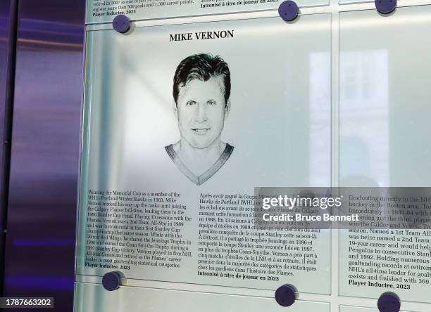 View of the 2023 Hockey Hall of Fame induction plaque for Ken Hitchcock at the Hockey Hall Of Fame on November 10, 2023 in Toronto, Ontario, Canada.