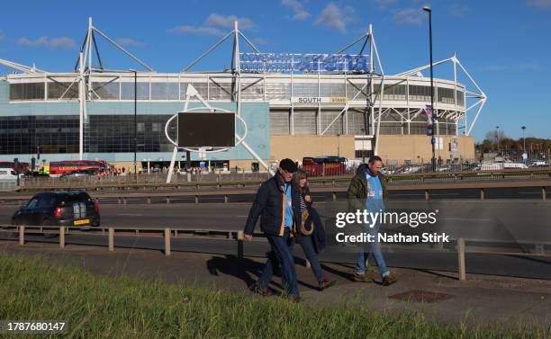 Fans arrive before the Sky Bet Championship between Coventry City and Stoke City at The Coventry Building Society Arena on November 11, 2023 in...