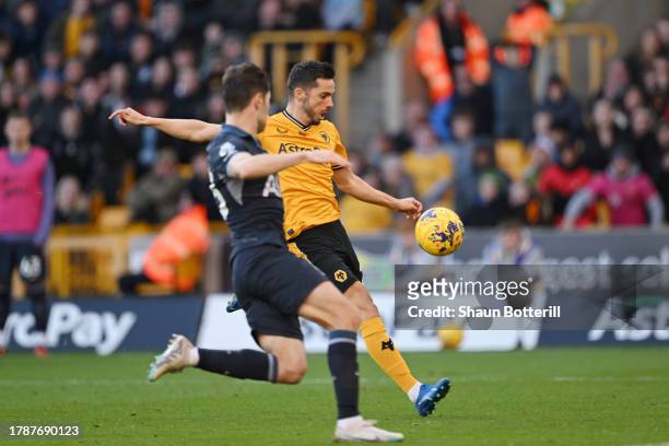 Pablo Sarabia of Wolverhampton Wanderers scores the team's first goal during the Premier League match between Wolverhampton Wanderers and Tottenham...
