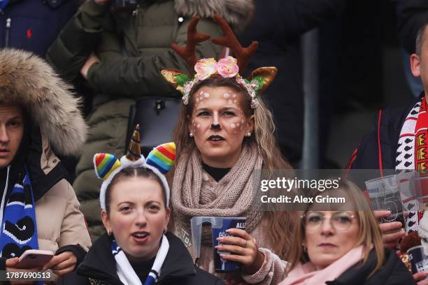 Fan in the stands prior to the Bundesliga match between SV Darmstadt 98 and 1. FSV Mainz 05 at Merck-Stadion am Böllenfalltor on November 11, 2023 in...