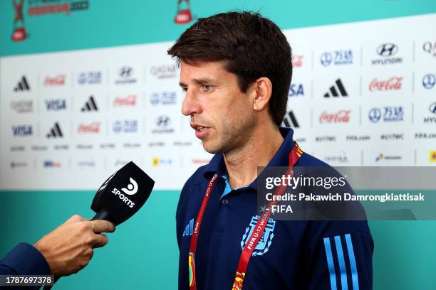 Diego Placente, Manager of Argentina is interviewed following the FIFA U-17 World Cup Group D match between Argentina and Senegal at Si Jalak Harupat...