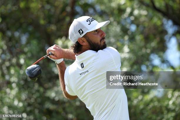Max Homa of the USA tee's off at the 13th during Day Three of the Nedbank Golf Challenge at Gary Player CC on November 11, 2023 in Sun City, South...