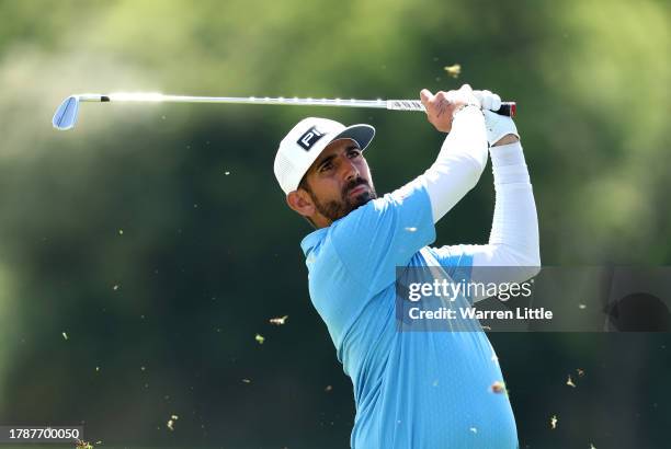 Matthieu Pavon of France plays his second shot on the 13th hole during the third round of the Nedbank Golf Challenge at Gary Player CC on November...