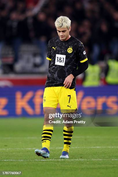 Giovanni Reyna of Borussia Dortmund looks dejected after the team's defeat in the Bundesliga match between VfB Stuttgart and Borussia Dortmund at...