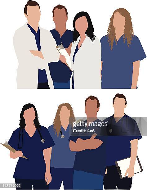 illustrazioni stock, clip art, cartoni animati e icone di tendenza di team di professionisti medici - tre quarti