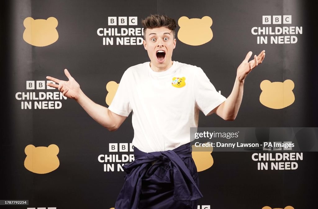 Joe Tasker Partner Joe Tasker at the BBC Children In Need telethon at BBC Studios in ...