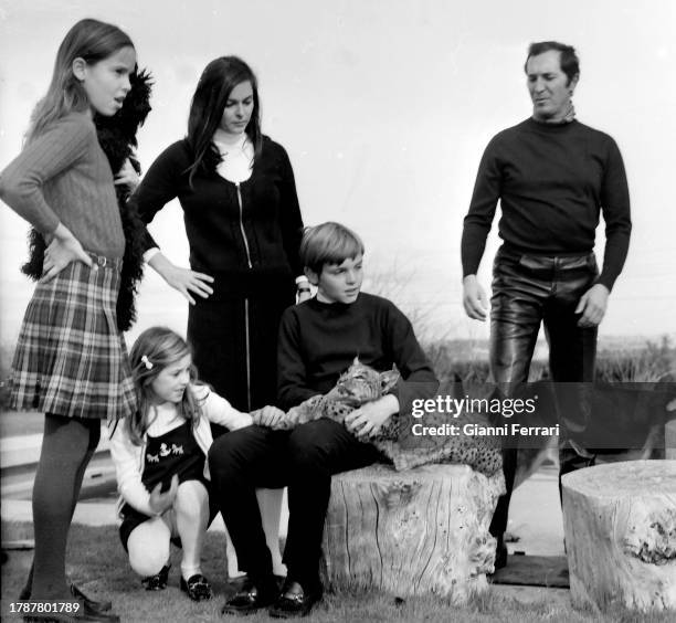 Spanish bullfighter Luis Miguel Dominguin with his wife Italian actress Lucia Bosé and his children Miguel, Lucia and Paola, Madrid, Spain, 1967.