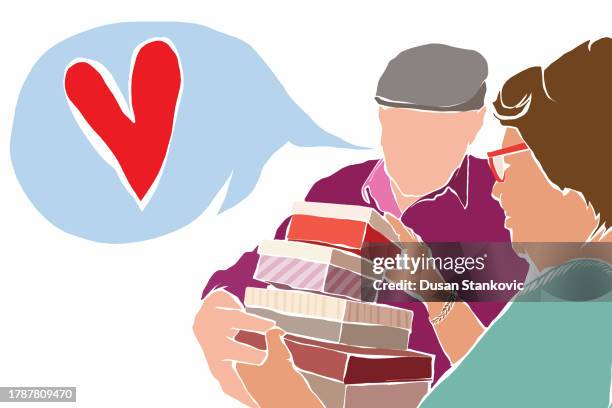 christmas gift box - old couple fun stock illustrations