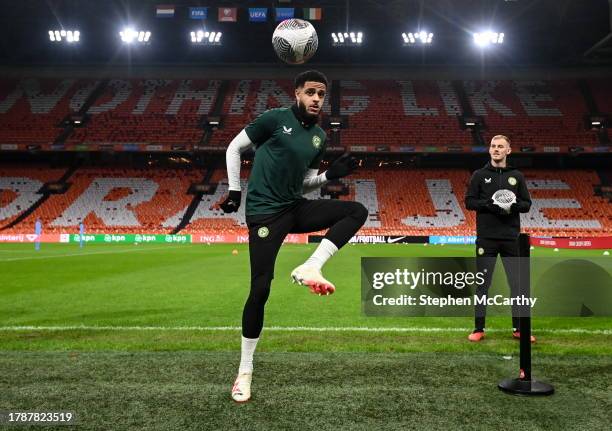 Amsterdam , Netherlands - 17 November 2023; Andrew Omobamidele during a Republic of Ireland training session at Johan Cruijff ArenA in Amsterdam,...