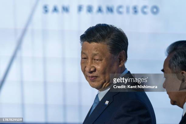 Chinese President Xi Jinping arrives for the APEC Leaders Retreat on the last day of the Asia-Pacific Economic Cooperation Leaders' Week at Moscone...