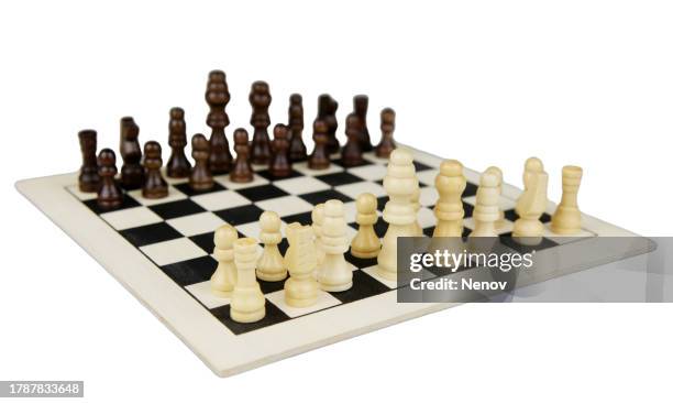 chessboard on white background - chess defeat stock pictures, royalty-free photos & images