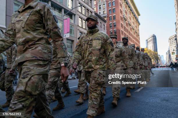 Members of the military participate in the annual Veterans Day Parade on November 11, 2023 in New York City. Hundreds of people lined 5th Avenue to...