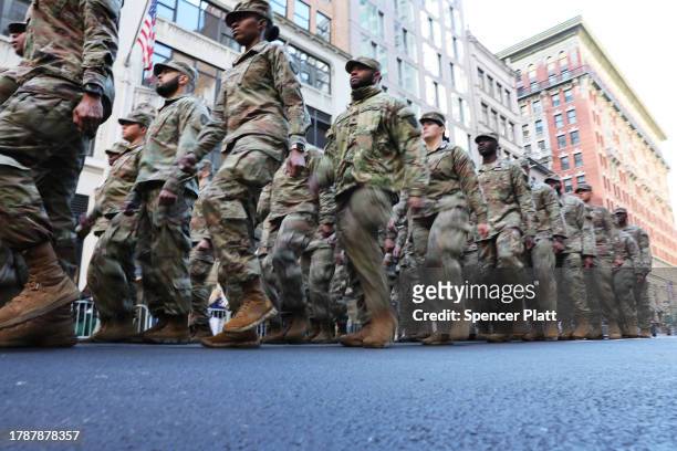 Members of the military participate in the annual Veterans Day Parade on November 11, 2023 in New York City. Hundreds of people lined 5th Avenue to...