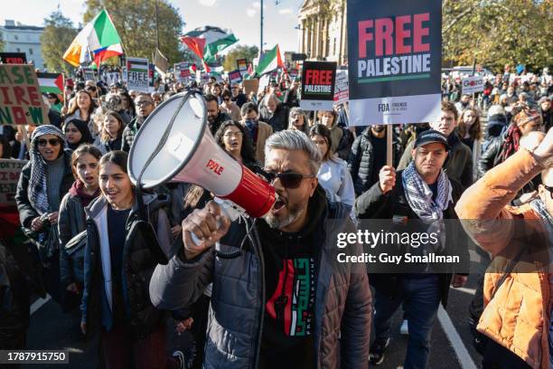 The pro-Palestine march leaves Park Lane on November 11, 2023 in London, England. The protest's organisers, which included the Palestine Solidarity...