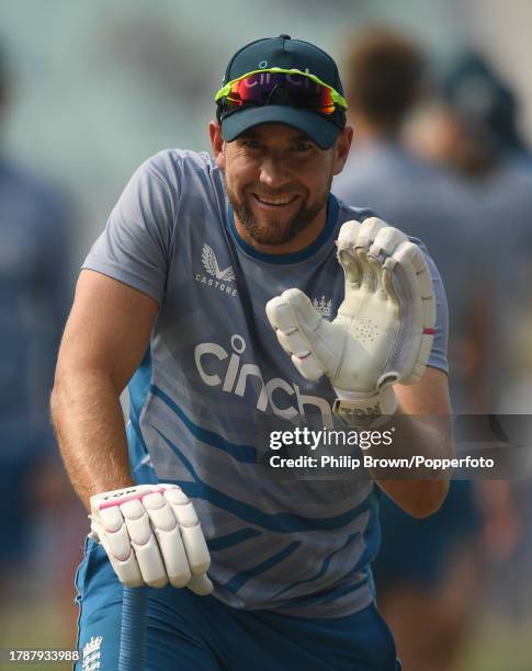 Dawid Malan of England gestures before the ICC Men's Cricket World Cup India 2023 between England and Pakistan at Eden Gardens on November 11, 2023...