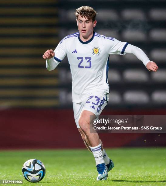 Scotland's FInlay Robertson during a Euro Under-21s Qualifier between Scotland and Belgium at Schiervelde Stadion, on November 17 in Roeselare,...