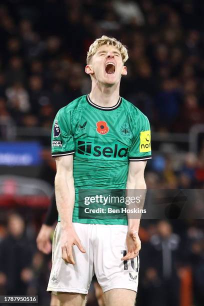 Anthony Gordon of Newcastle United reacts after Dominic Solanke of AFC Bournemouth scores his team's first goal during the Premier League match...