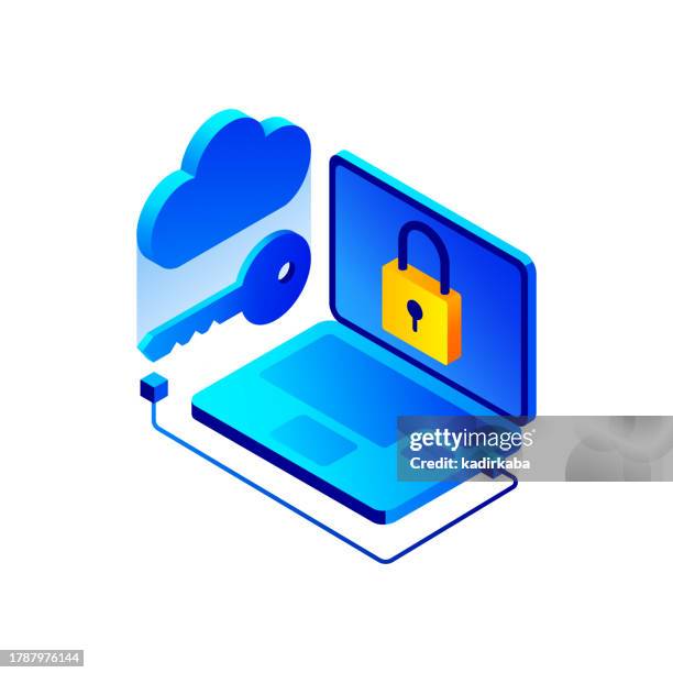 vector illustration of cloud access isometric icon and three dimensional design. - sharing digital information stock illustrations