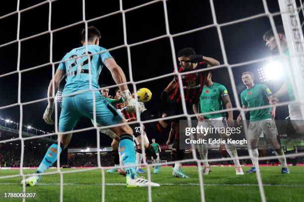 Dominic Solanke of AFC Bournemouth scores the team's second goal during the Premier League match between AFC Bournemouth and Newcastle United at...