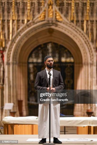 Imam of York Mosque, Ammar Sacha speaks to a gathered congregation in York Minster during a vigil calling for peace in Israel and Gaza on November...