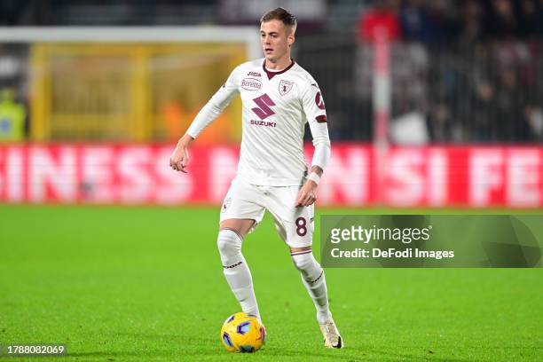 Ivan Ilic of Torino FC in action during the Serie A TIM match between AC Monza and Torino FC at U-Power Stadium on November 11, 2023 in Monza, Italy.