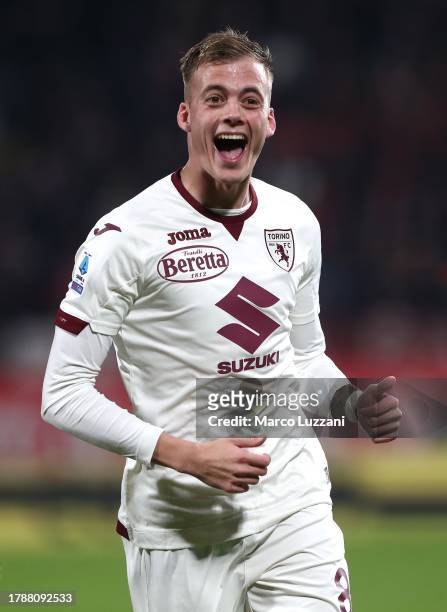 Ivan Ilic of Torino FC celebrates after scoring the opening goal during the Serie A TIM match between AC Monza and Torino FC at U-Power Stadium on...